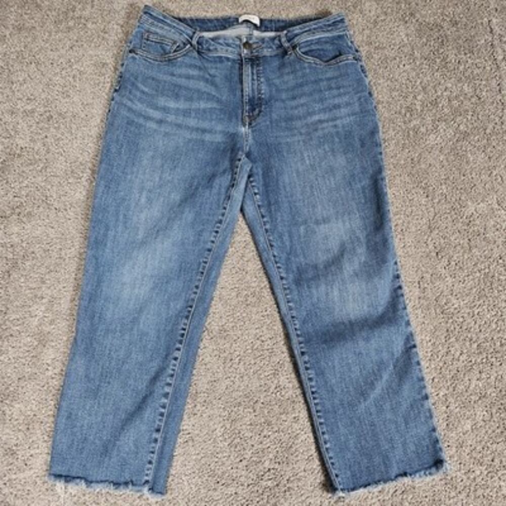Loft Jeans Women's 12 Blue Curvy Boyfriend Raw Hem Boho Festival Stretch